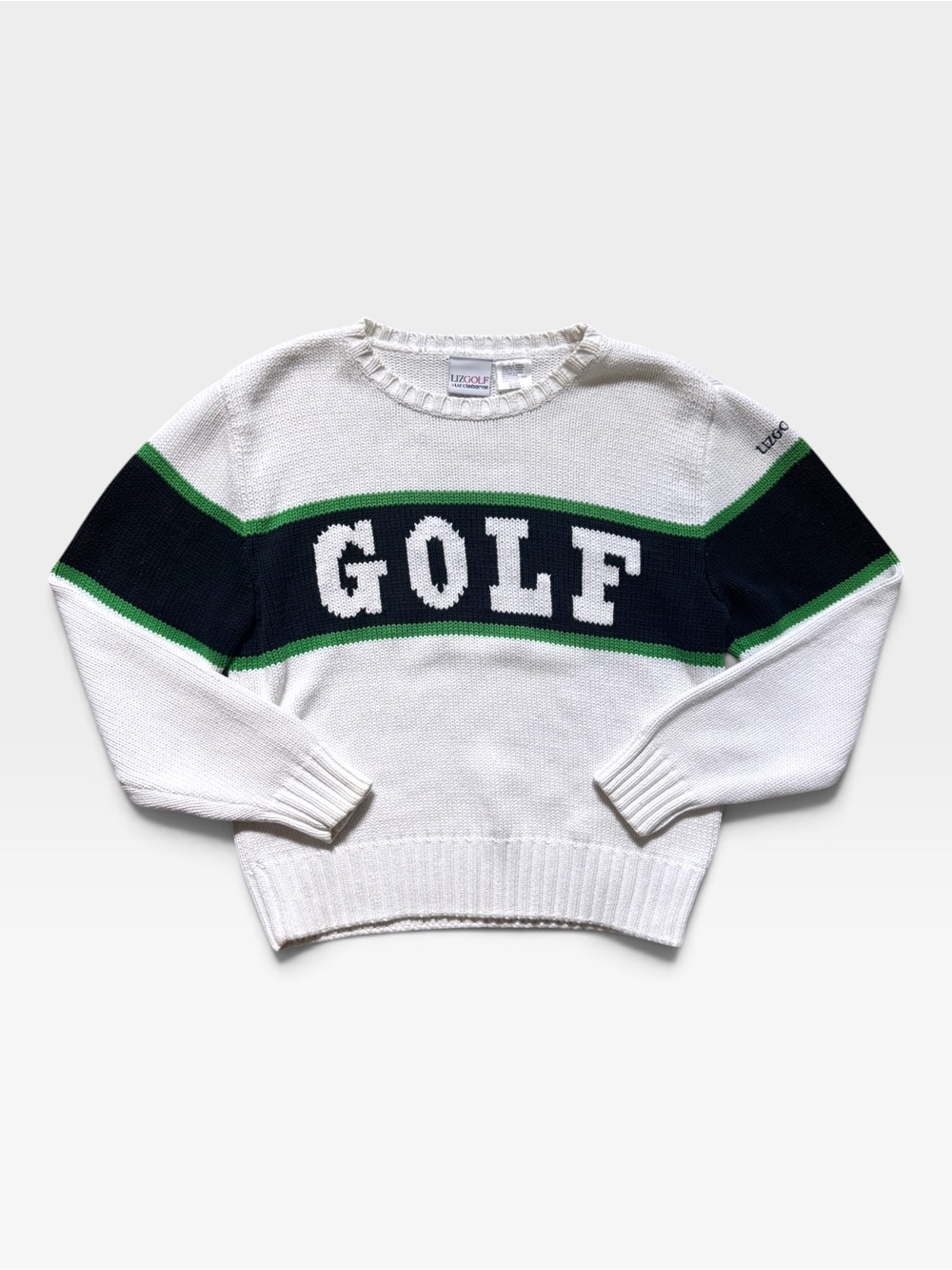 VTG 90s Rare Liz Golf Liz Claiborne Cotton Knit Navy/Green Novelty Golf Sweater